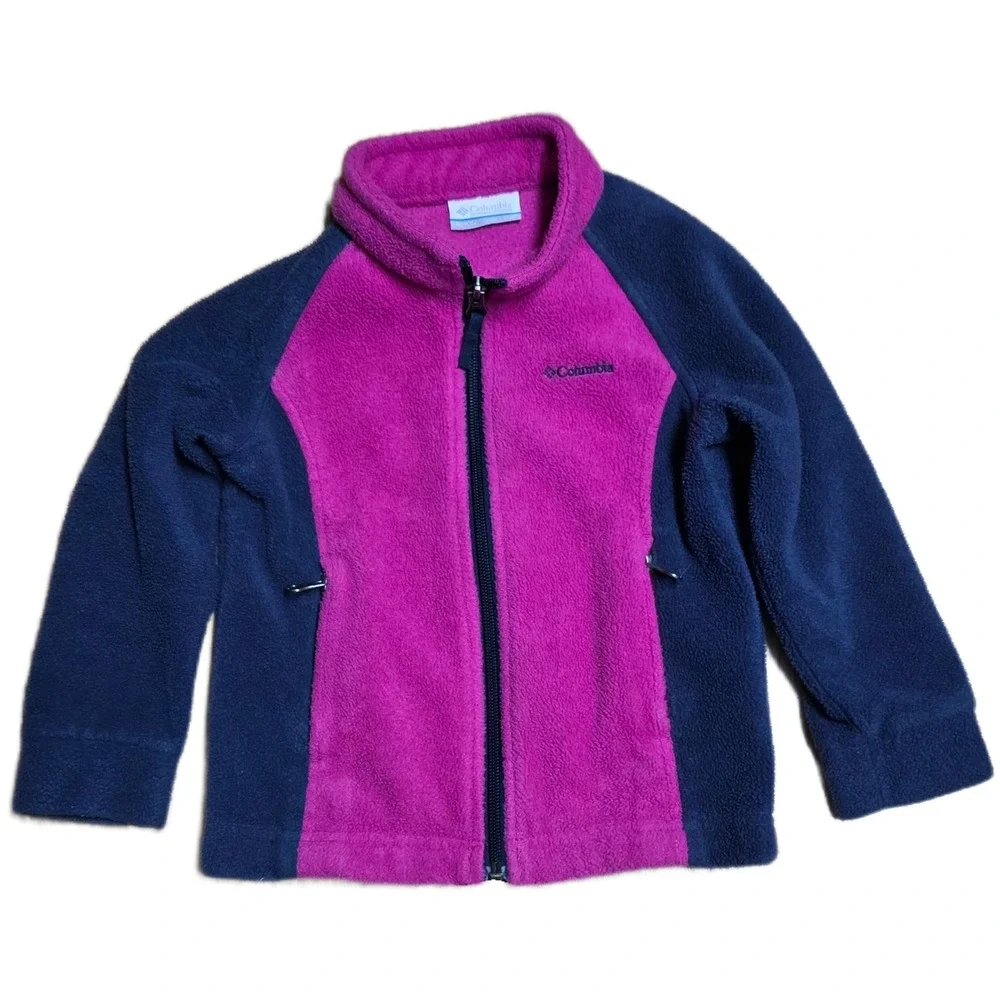 Columbia Full Zip Fleece Jacket Girl's Size 3T Pink Navy Blue